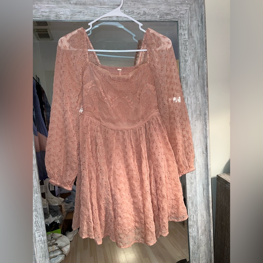 NWOT Free People Peach Eyelet Mini Dress Size: Small